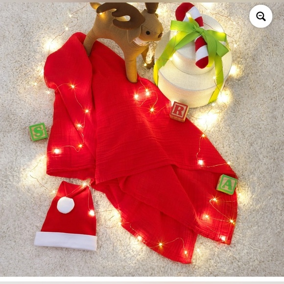 NWT Christmas muslin swaddle & beanie Santa hat infant unisex boy girl - Picture 7 of 8